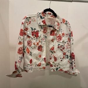 Maje floral denim jacket with gold button detail